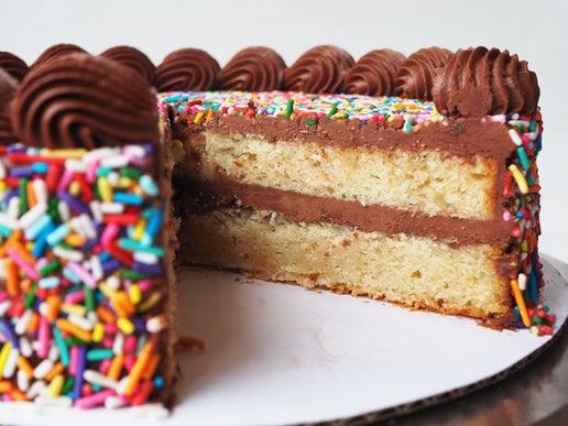 Rainbow Birthday Celebration Cake with Chocolate Buttercream Frosting